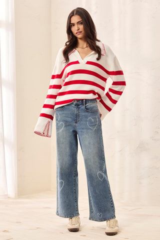 Denim Super Droit Avec Détail Imprimé-CoeurBlue