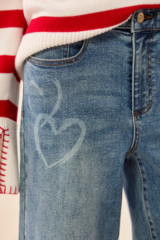 Denim Super Droit Avec Détail Imprimé-CoeurBlue