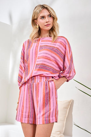 Elastic-Waist Pull-On Shorts With Front Buttons-Rosesilk