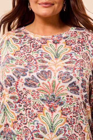 Size Inclusive 3/4 Sleeve Crew Neck Top-Coralred