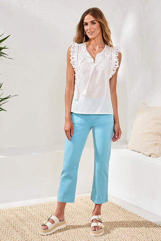 Cap Frill Sleeve Poplin Blouse With Embroidery-Oceanpearl