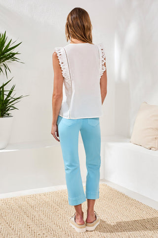 Cap Frill Sleeve Poplin Blouse With Embroidery-Oceanpearl