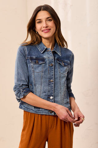 Classic Fit Year Round Basic Stretch Denim Jacket-Dk.Vintage