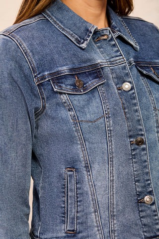 Classic Fit Year Round Basic Stretch Denim Jacket-Dk.Vintage