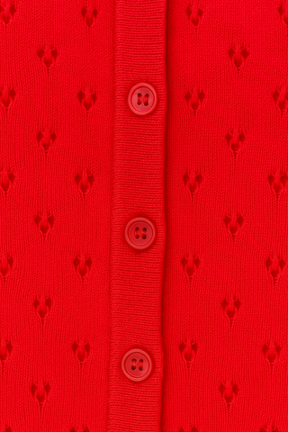 Pointelle Knit Cardigan Sweater With Button-Front Closure-Rouge