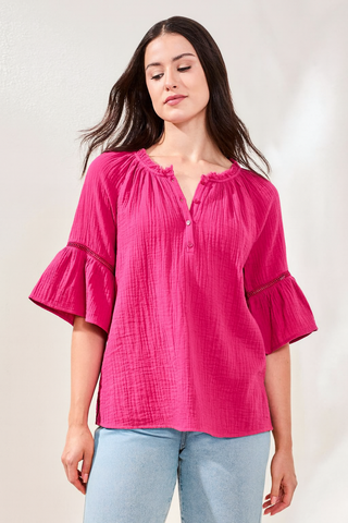 Raglan Sleeve Blouse In Crinkled Gauze-Gardenia