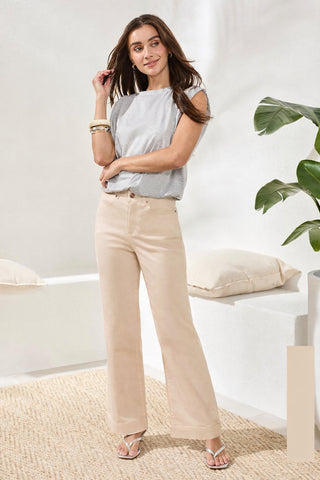 Comfort Stretch Fly Front Wide Leg Pants-Canvas