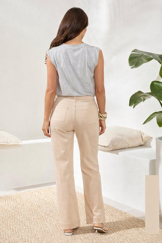 Comfort Stretch Fly Front Wide Leg Pants-Canvas