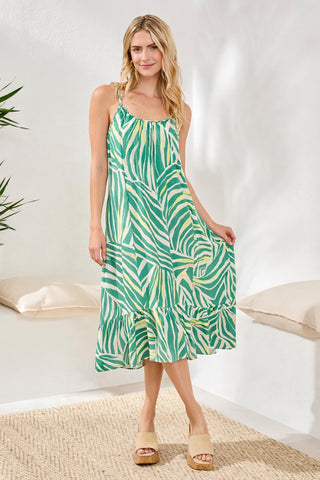 Braided Straps Flounce-Hem Midi Dress-Grass