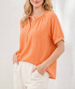Gingham Semi-Sheer Notch Neck Blouse with Button Detail-Mango