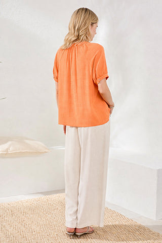Gingham Semi-Sheer Notch Neck Blouse with Button Detail-Mango