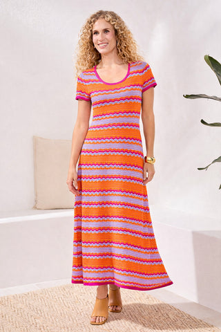 Textured Jacquard Scoop Neck Short Sleeve Maxi Dress-Mango
