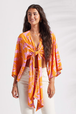 alt view 1 - PRINTED KIMONO TOP WITH FRONT TIE-Canary