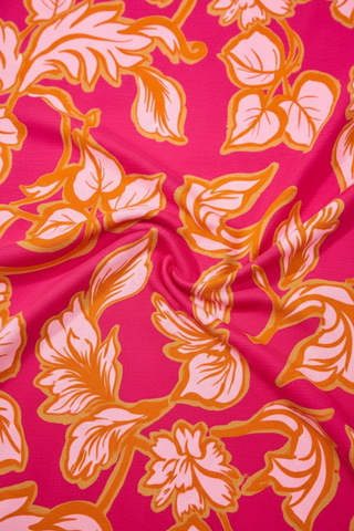 Hot Pink Abstract Floral Print Fabric - Natural Flow