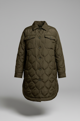 Long Quilted Button-Up Jacket Spruce - Warm Background