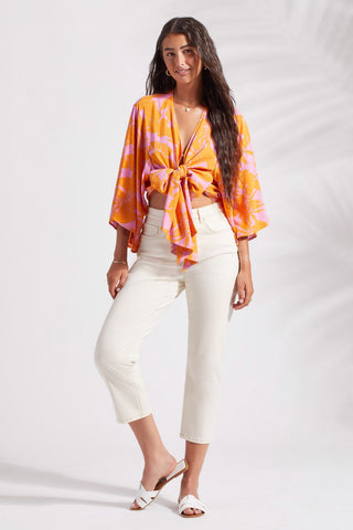 alt view 3 - PRINTED KIMONO TOP WITH FRONT TIE-Canary
