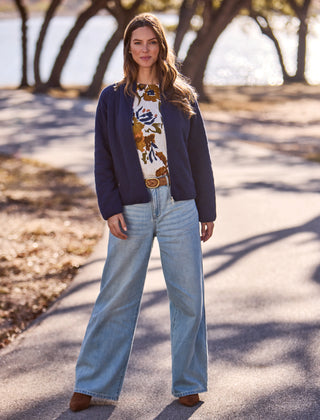 Veste Bomber Zippée En Maille Matelassée À Motifs Losanges-Bleu Jet