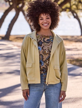 Soft-Touch Zip-Up Funnel Neck Utility Jacket-Ltpear