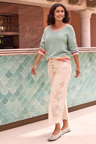 Pull Rayé À Encolure Ronde-Feuille de menthe