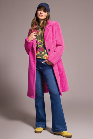Soft Plush Button-Front Coat-Pink flambe