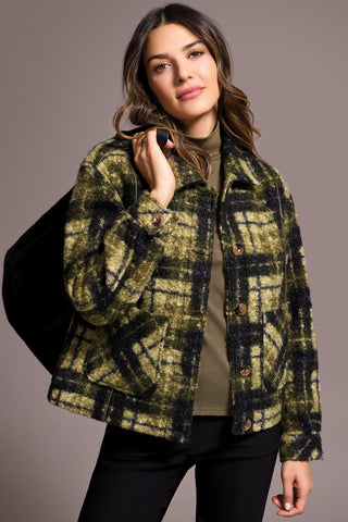 Textured Plaid Lined Button-Front Jacket-Ivy