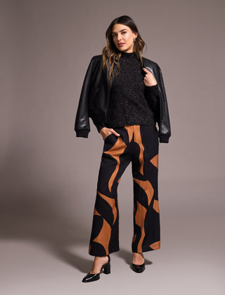 Flowy Abstract Flare Leg Pants-Bran
