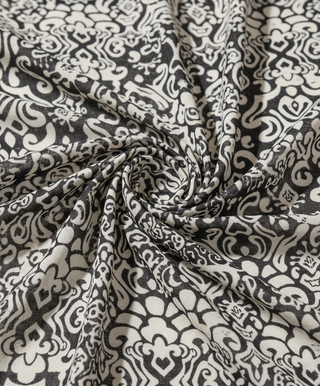 Printed Challis Fabric Detail - Black White Ornate