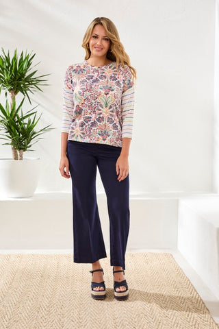 3/4 Sleeve Crew Neck Top-Coralred