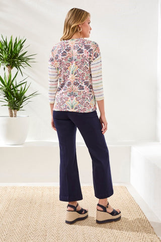 3/4 Sleeve Crew Neck Top-Coralred