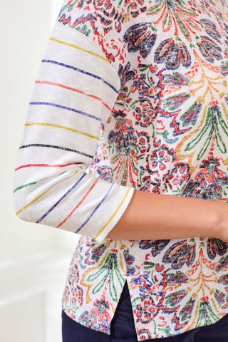 3/4 Sleeve Crew Neck Top-Coralred