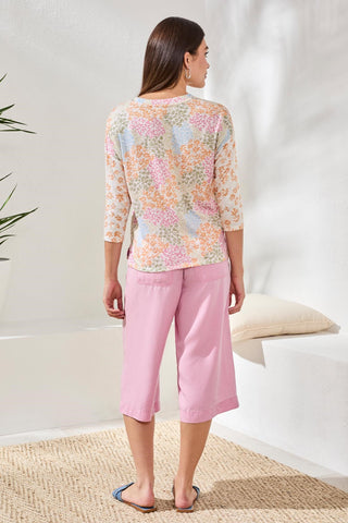 3/4 Sleeve Crew Neck Top-Daffodil