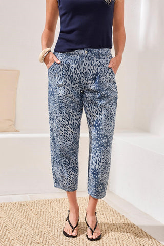 Audrey Girlfriend Barrel Leopard Denim Jeans-Partyanimal