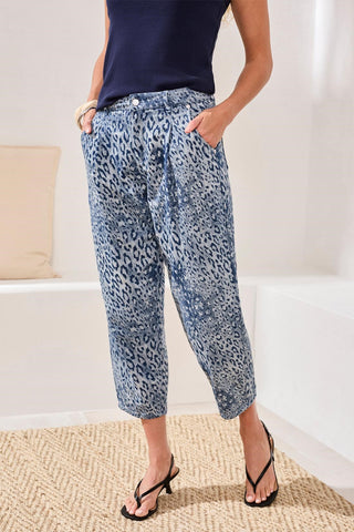 Audrey Girlfriend Barrel Leopard Denim Jeans-Partyanimal