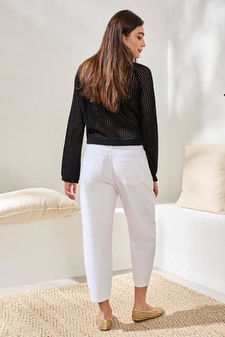 Audrey Girlfriend Barrel Mid Rise Crop Jeans-White