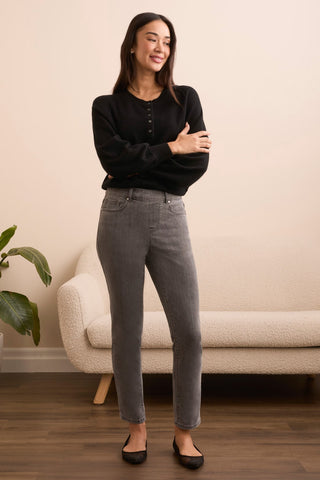 Audrey Mid Rise Pull-On Slim Ankle Glitter Jeans-Silvergrey