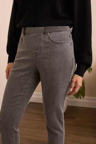 Audrey Mid Rise Pull-On Slim Ankle Glitter Jeans-Silvergrey