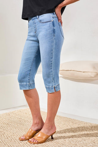 Audrey Pull-On Pedal Pusher Boundless Stretch Denim-Coastalblue