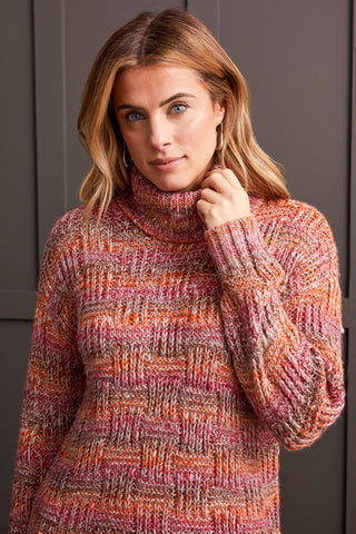 alt view 2 - BASKETWEAVE STITCH COWL NECK SWEATER-Ginger