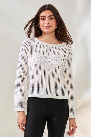 Crochet Boat Neck Bell Sleeve Sweater-White