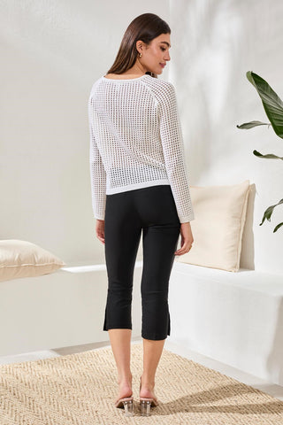 Crochet Boat Neck Bell Sleeve Sweater-White