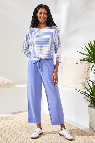 Boat Neck 3/4 Sleeve Top W/ Knot Detail-Baja blue