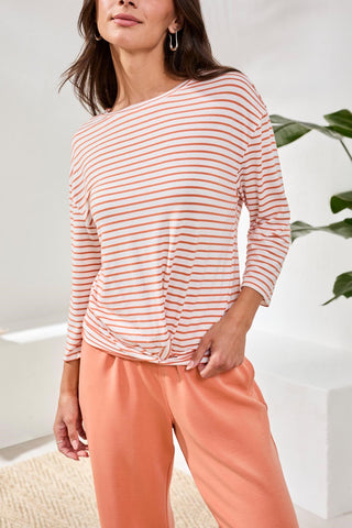 Boat Neck 3/4 Sleeve Top W/ Knot Detail-Guavablush
