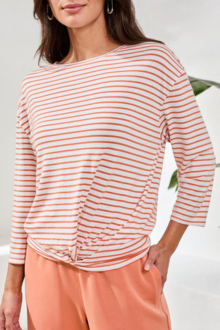 Boat Neck 3/4 Sleeve Top W/ Knot Detail-Guavablush