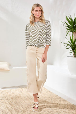 Boat Neck 3/4 Sleeve Top W/ Knot Detail-Rainforest