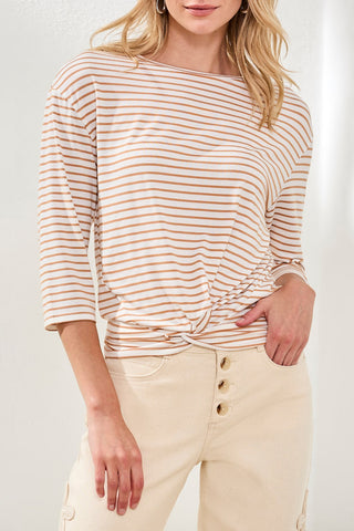 Boat Neck 3/4 Sleeve Top W/ Knot Detail-Saharabeige