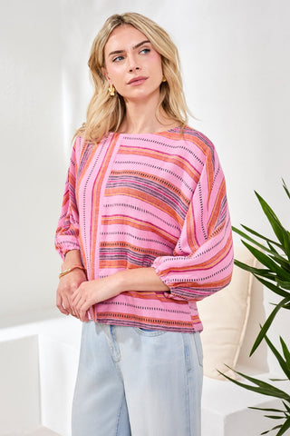Linen Boat Neck Blouse With Dolman Sleeves-Rosesilk