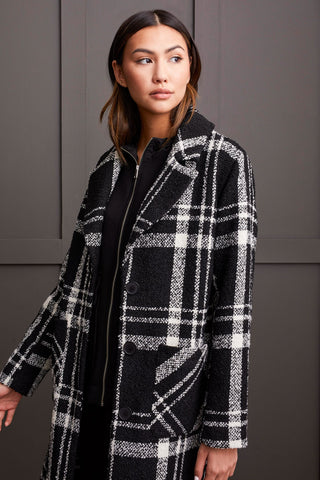 alt view 2 - BOUCLE PLAID DUSTER COAT-Black