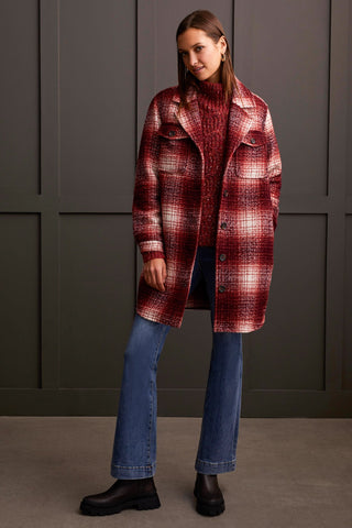 alt view 1 - BOUCLE PLAID JACKET WITH NOTCH COLLAR-Port wine