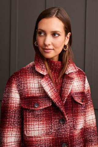 alt view 3 - BOUCLE PLAID JACKET WITH NOTCH COLLAR-Port wine