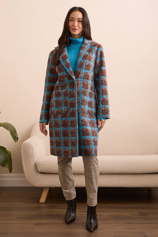Boucle Plaid Single Button-Front Coat-Wood